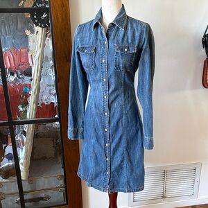 GAP Rustic Denim Long Sleeve Midi Dress